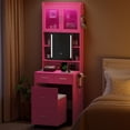 thumbnail image 3 of Ktaxon Makeup Vanity Table for Small Spaces, Vanity Table Set with Charging Station and Sliding Mirror, Bedroom Makeup Table, Hot Pink, 3 of 4
