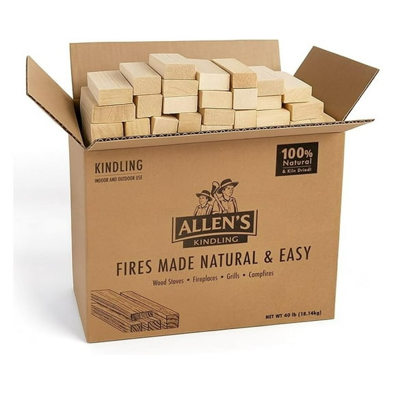 Allen's Natural Kindling Wood – 40 LB Box of Kiln-Dried Fire Starter Sticks for Campfires, Wood Stoves & BBQ – Easy to Light – Clean Burn Fire Starter Logs – No Chemicals or Odors