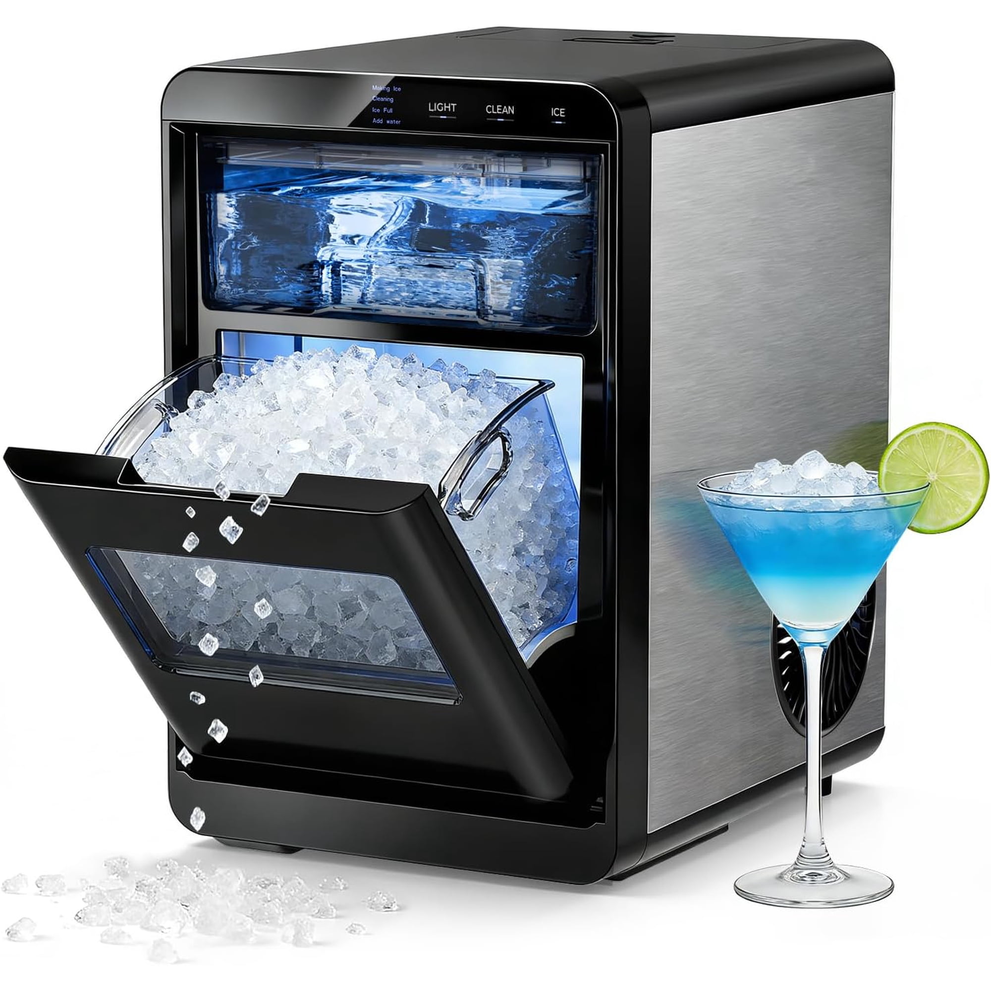 Auseo Nugget Ice Maker Countertop, 44lbs / 24H Chewable Pebble Nugget Ice Machine with LED Display for Home, Office, Bar
