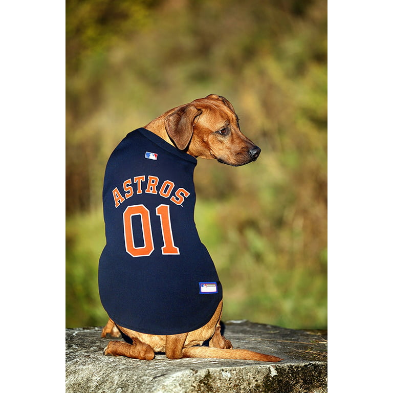  Pets First MLB Houston Astros Reversible T-Shirt,Medium for  Dogs & Cats. A Pet Shirt with The Team Logo That Comes with 2 Designs;  Stripe Tee Shirt on one Side,Team Color,AST-4158-MD 