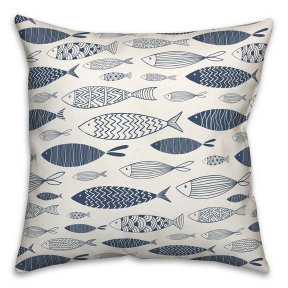 Creative Products Watercolor Fish Navy 18x18 Spun Poly Pillow