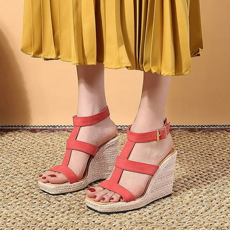 

PEASKJP Slippers for Women Indoor And Outdoor 2023 Summer Women Casual Open Toe Breathable Wedges Beach Sandals Party Sandals Red 8