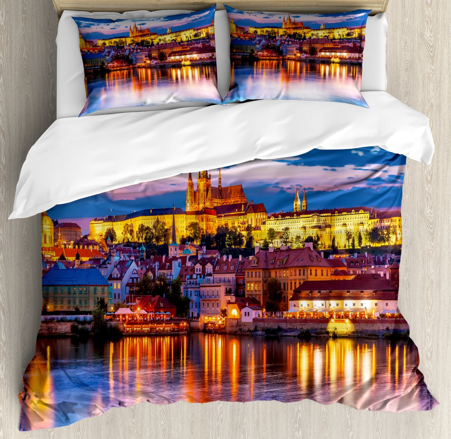 Travel Duvet Cover Set Queen Size, Evening in the Prague Czech Republic St.Vitus Cathedral