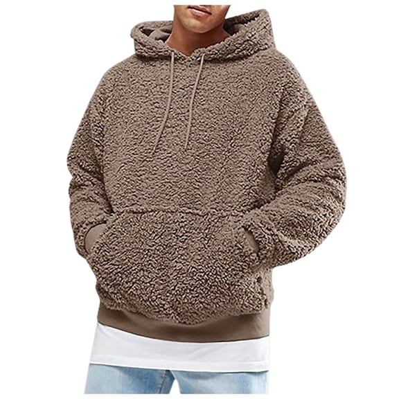 Dpytoraw Mens Fuzzy Pullover Hoodie Fall Outwear Winter Hooded Jacket Sweatshirts Long Sleeve Sport Front Pocket