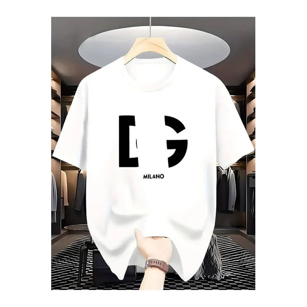 A 180g Cotton Men's White T-Shirt with Letter Element Pattern - Suitable for Casual and Versatile Sports