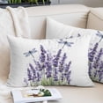 thumbnail image 2 of Purple Lavender Flower Throw Pillow Covers Vintage Purple Lavender Floral Watercolor Dragonfly Decorative Lumbar Pillow Cover Rectangle Cushion Case for Sofa Couch Bed Living Room 16 X 24 Inches, 2 of 9