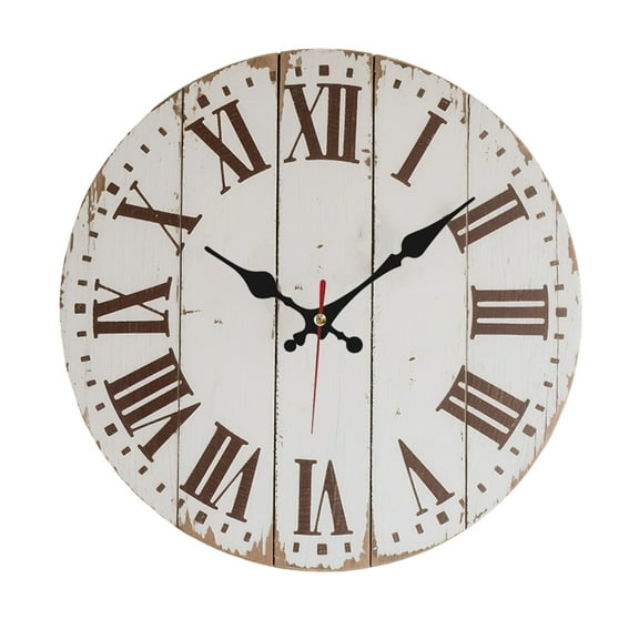 Wall Clock - Silent White Wooden Round Clock with Roman Numerals for Living Room Decor, Battery Operated, Traditional Home Decor | Roman Numeral Clock | Durable Construction, Wall Clock Living Room