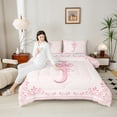 thumbnail image 4 of Castle Fairy Personalized Initial 3 Pieces Queen Comforter Set,Pink Bowknot Ultra Soft Bedding Sets,Chic Flower Bedding Comforter Set,Breathable Kawaii Home Decor,Reversible, 4 of 8