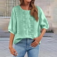 thumbnail image 2 of DENGDENG Embroidered Cotton Linen Tops for Women 3/4 Sleeve Summer Boho Peasant Gauze Blouses Dressy Casual Bohemian Shirts, #03 Light Green M, 2 of 7