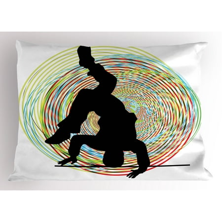 Hip Hop Pillow Sham Teenage Hip Hop Dancer Dancing on Hand Stand Doing Head Spin Colorful Image Print, Decorative Standard Size Printed Pillowcase, 26 X 20 Inches, Multicolor, by
