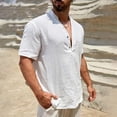 thumbnail image 3 of ZunFeo Mens Classic Short Sleeve Henley Shirt V-Neck Casual Lightweight Summer Breathable Quick Dry Wrinkle Free Textured Linen Feel Tee White,Size L, 3 of 5