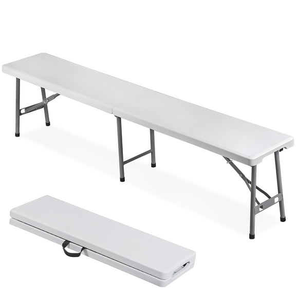 ZENY 6ft Folding Bench,Portable in/Outdoor Picnic Party Camping Dining Seat with Handle and Smooth HDPE Tabletop White（1 Pack）