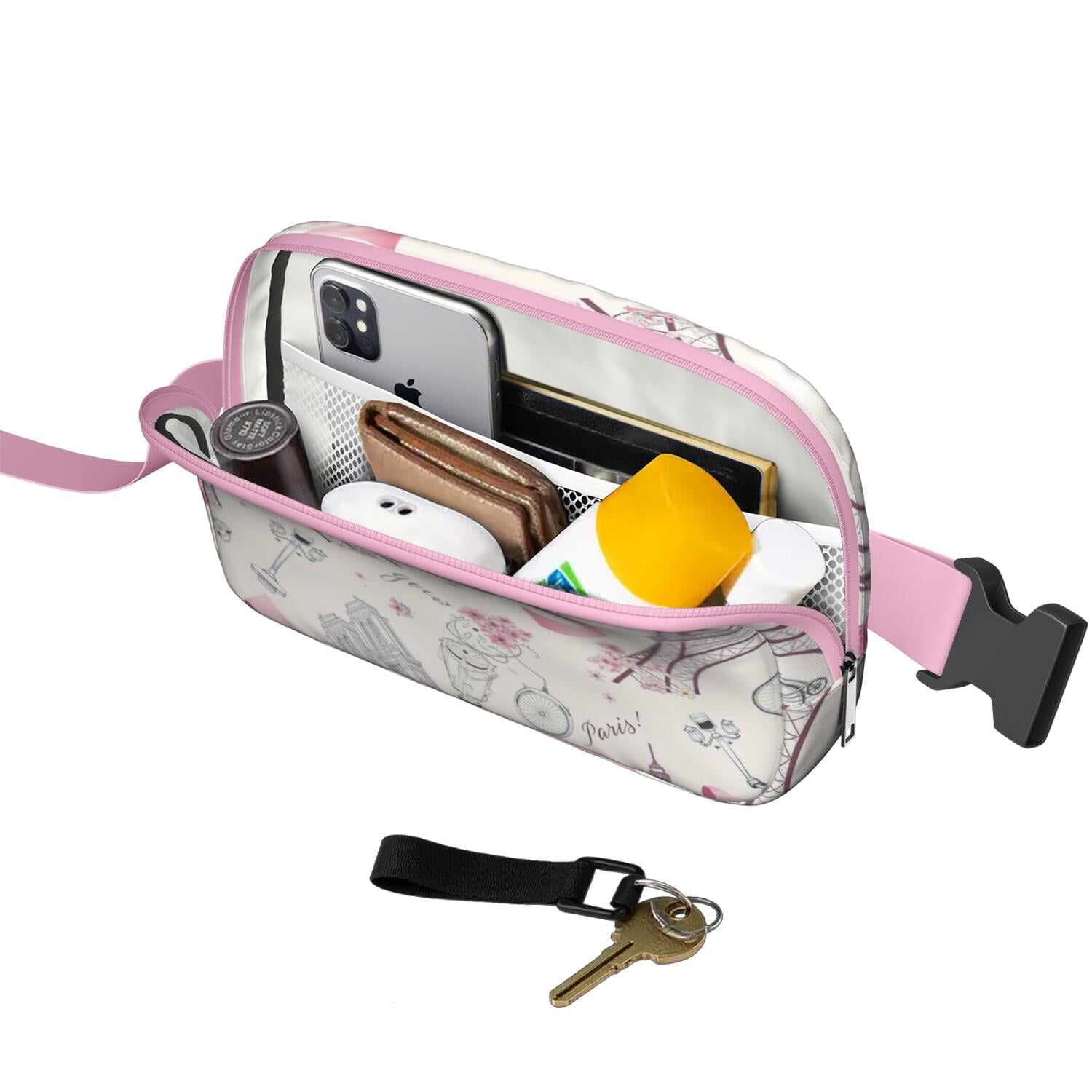 Paris Cross Body Bag Belt Bag for Women Waterproof Fanny Pack for Women Fashion Belt Bag Waist Packs for Music Festival Event