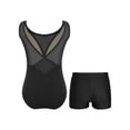 thumbnail image 2 of Sinleey Girls Mesh V-Neck Ballet Dance Leotard Outfits Gymnastics Athletic Bodysuit with Shorts Black 16, 2 of 7