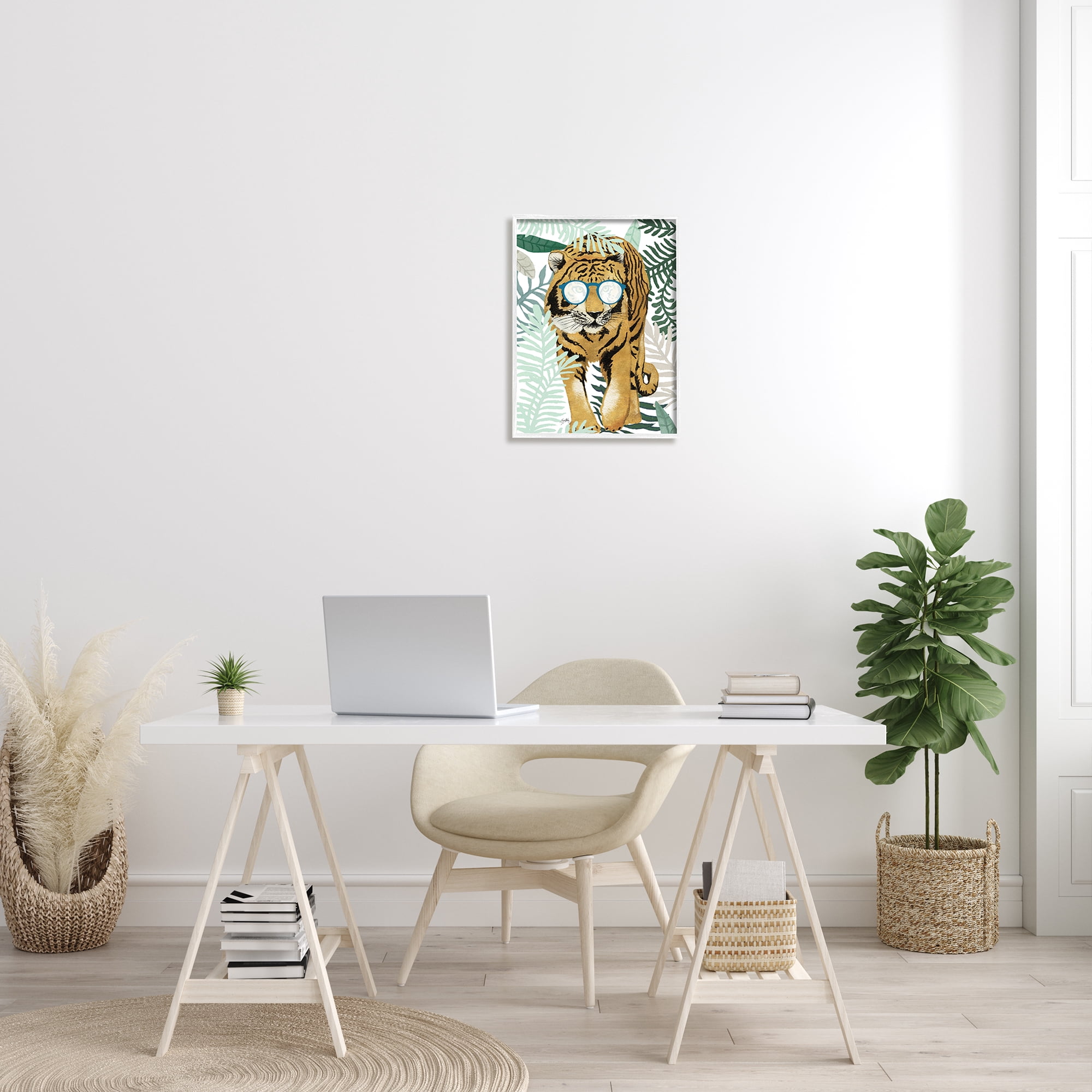 Stupell Industries Funny Tiger Wearing Glasses Green Fern Leaf Plants, 16 x 20, Designed by Elizabeth Medley