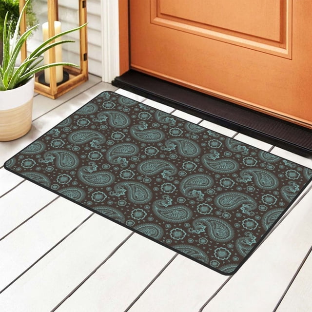 Arabesque Ethnic Style Paisley Floral Rugs Doormat, Non-Slip Machine Washable Carpets Floor Door Mat , 36" x 24"