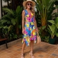 thumbnail image 3 of Yuyamidu Matching Outfits for Couples Midi Dresses for Women Men's 2 Piece Summer Outfits Button Down Shirts and Shorts Vacation Sets Asymmetrical Hem Dress Tropical Floral Woman L, 3 of 6