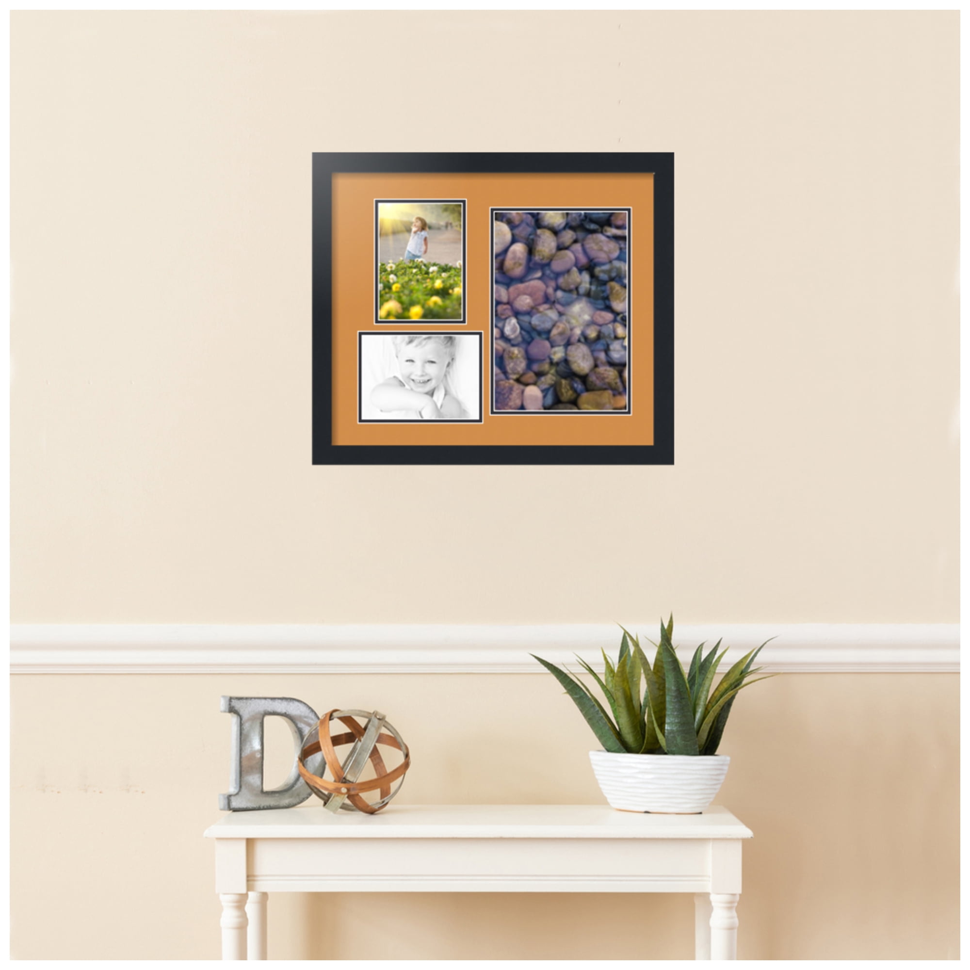 ArtToFrames Collage Photo Picture Frame with 1 - 8x12 and 2 - 5x7" Openings, Framed in Black with Amber and Black Mats (CDM-3926-224)