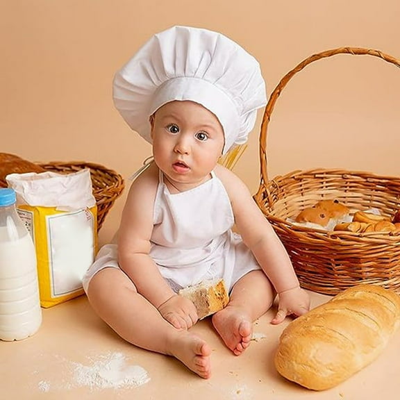 Baby Chef Photography Prop Outfit for Baby Photoshoot Adorable Chef Hat and Apron Ensemble for Photography Sessions