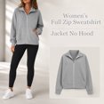 thumbnail image 2 of Womens Zip up Sweatshirt, Stand Collar Fleece Jackets No Hood, Lightweight Casual Solid Color Long Sleeve Zipper Front Fall Jackets with Pockets B-Gray S, 2 of 10