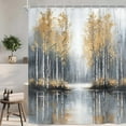 thumbnail image 4 of Gold Grey Tree Shower Curtain, Minimalist Boho Ombre Art Oil Painting Modern Style Shower Curtain Set, Modern Gold Landscape Shower Curtains for Bathroom, with Hooks-72"W x 78"L (Pack of 1), 4 of 7