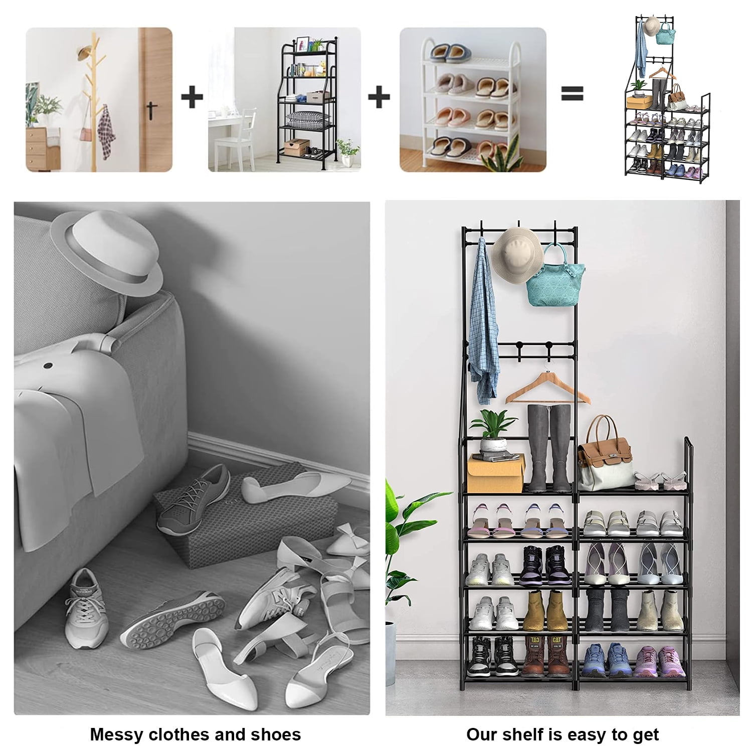 TECHVIDA 5-Tier Shoe Rack Shoe Storage Organizer, Freestanding Coat and Shoe Rack, 25-30 Pairs Shoe Shelf for Entryway Closet