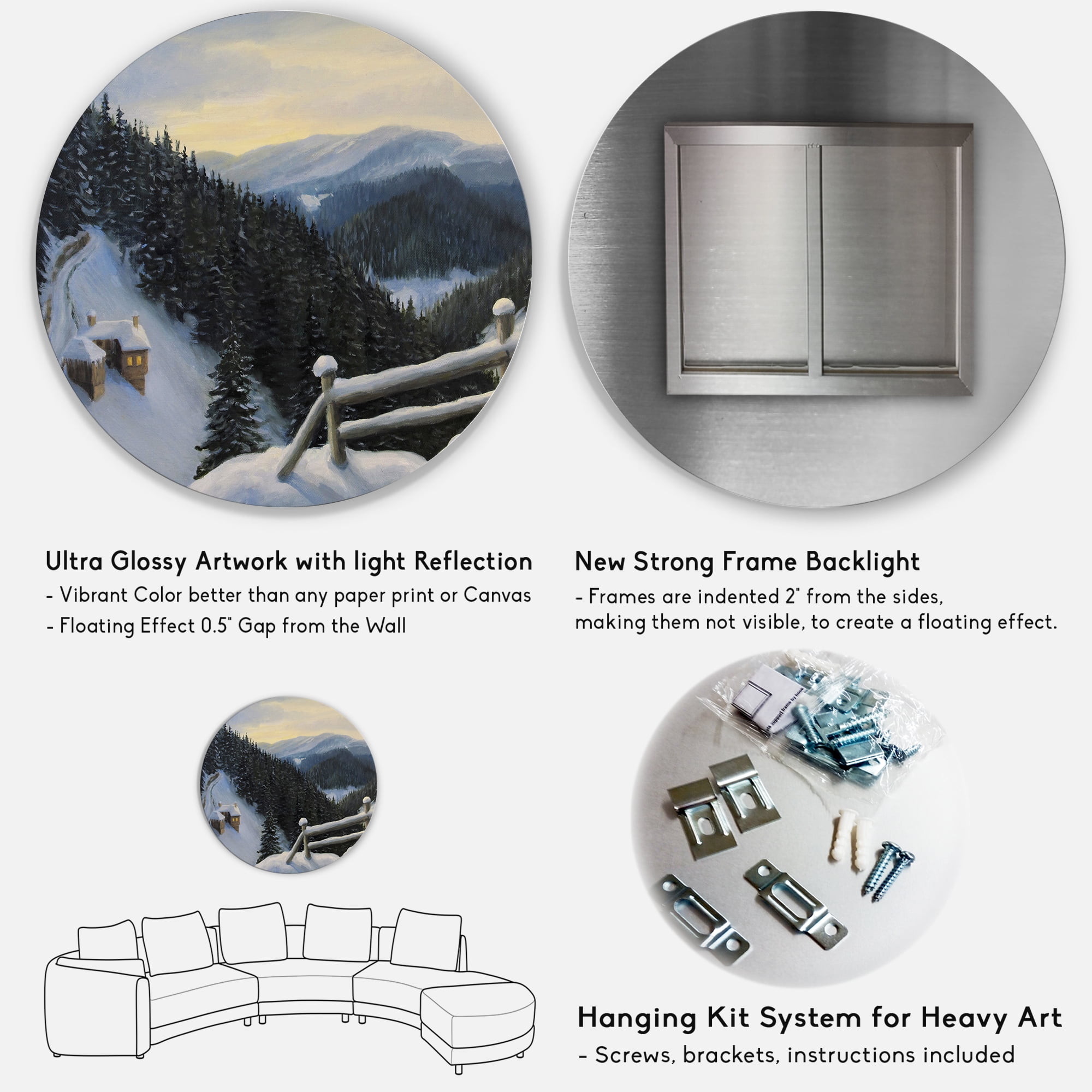 Designart 'View On Snowy Mountain Tops At Evening Glow' Traditional Circle Metal Wall Art 36x36 - Disc of 36