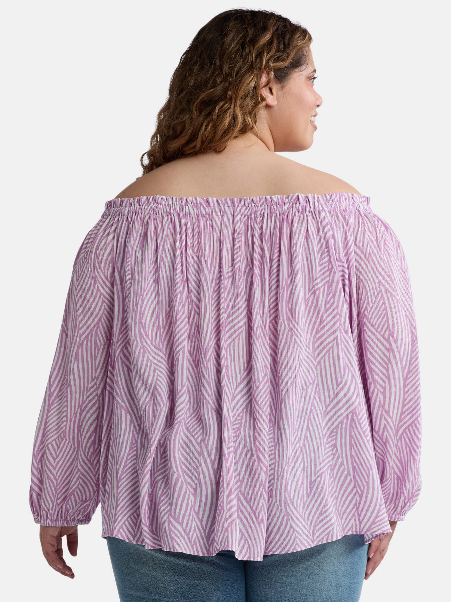 Terra & Sky Women's Plus Size Off The Shoulder Blouse with Long Sleeves, Sizes 0X-4X