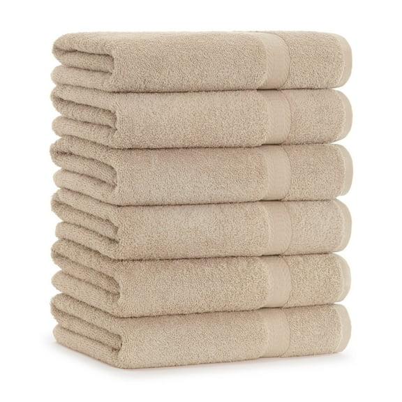 Arkwright True Color Bath Towels (6-Pack), 25x52 in., Ring Spun Cotton, Beige