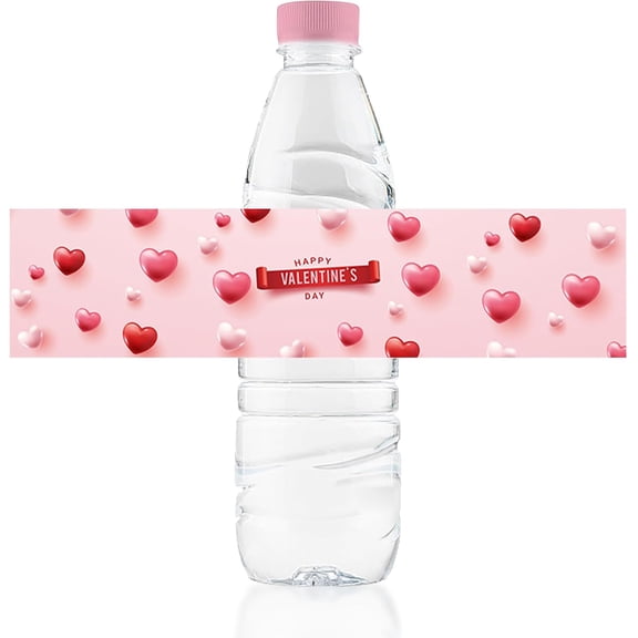 Pink Heart Water Bottle Labels, 50pcs Valentine's Day Bottle Label Stickers Self Adhesive Covers Couple Dating Party Supplies