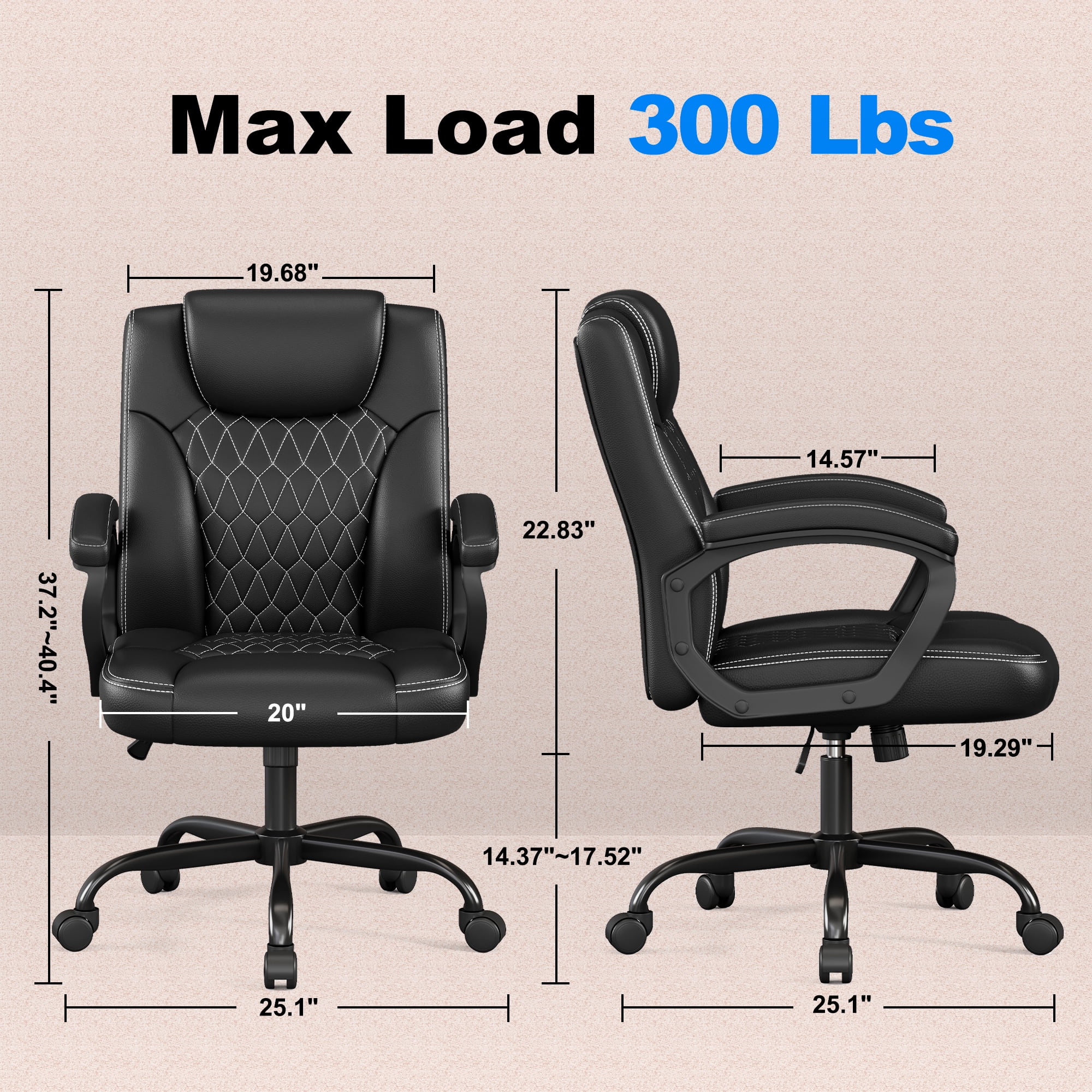 Misolant Office Chair, Executive Desk Chair, PU Leather Comfortable Executive Chairs with Fixed Armrest, Adjustable Height, Rocking Function, 360° Swivel Wheels