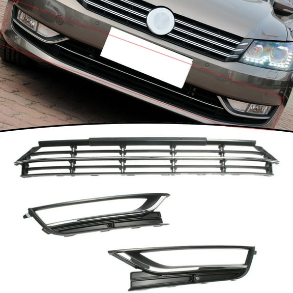 With for CHRome for 2012 - 2015 for VW Passat Front Bumper Lower Grille Grill Fog Lamp Cover -