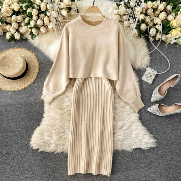 Women Knitted Dress Two Piece Suit Pullover Top And Dress Bodycon 2 Piece Set Midi Dress Knitted Dress Set Women Gown Dress Lightweight Summer Dresses plus Size Long Satin Dress for Women Mesh Swim