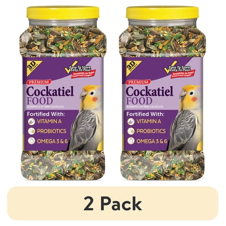 (2 pack) 3-D Pet Products Premium Cockatiel Bird Food Seeds, with Probiotics, 4.5 lb. Stay Fresh Jar