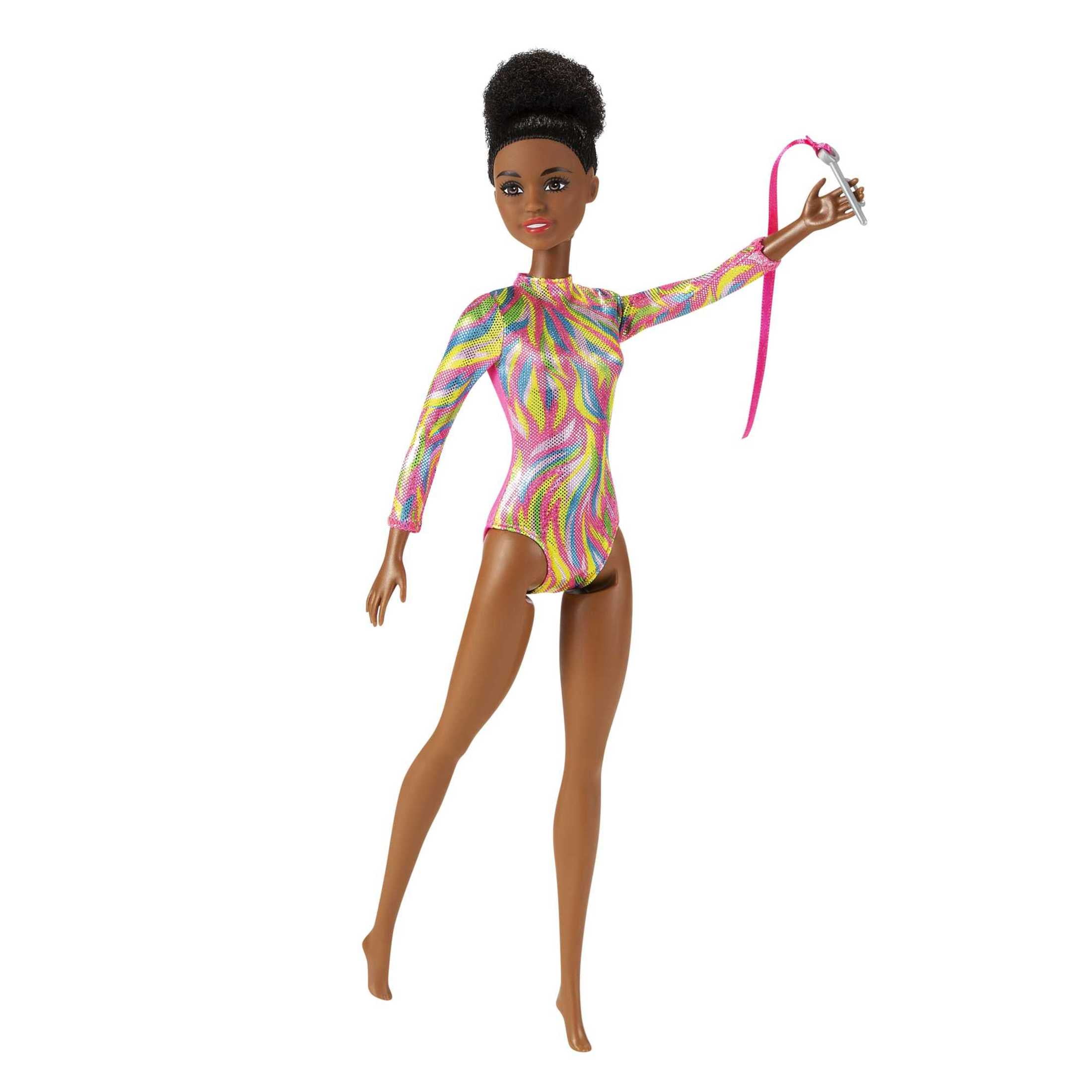 Barbie Rhythmic Gymast Doll, Brunette Fashion Doll with Metallic Leotard & Dancing Accessories