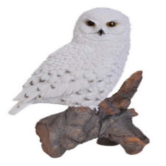 Estatuilla Hi-Line Gift Ltd con forma de búho nival sobre tocón, 33 cm