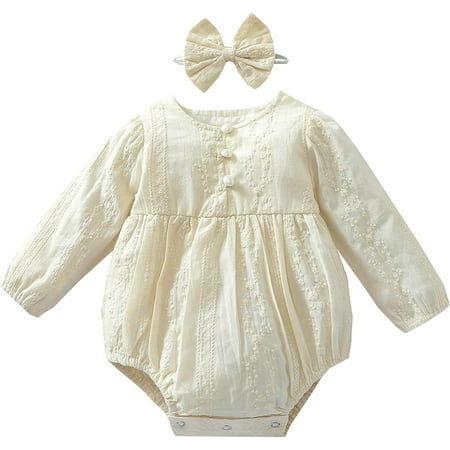 

QWZNDZGR Newborn Baby Girl Floral Bodysuit+Headnband 2pcs Summer Flare Sleeve Fashion Jumpsuit 0-24Months