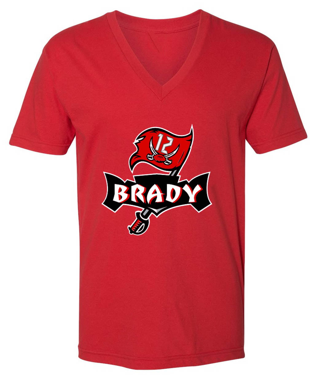 MENS V NECK Tom Brady Bucs Buccaneers Logo T-Shirt SMALL 