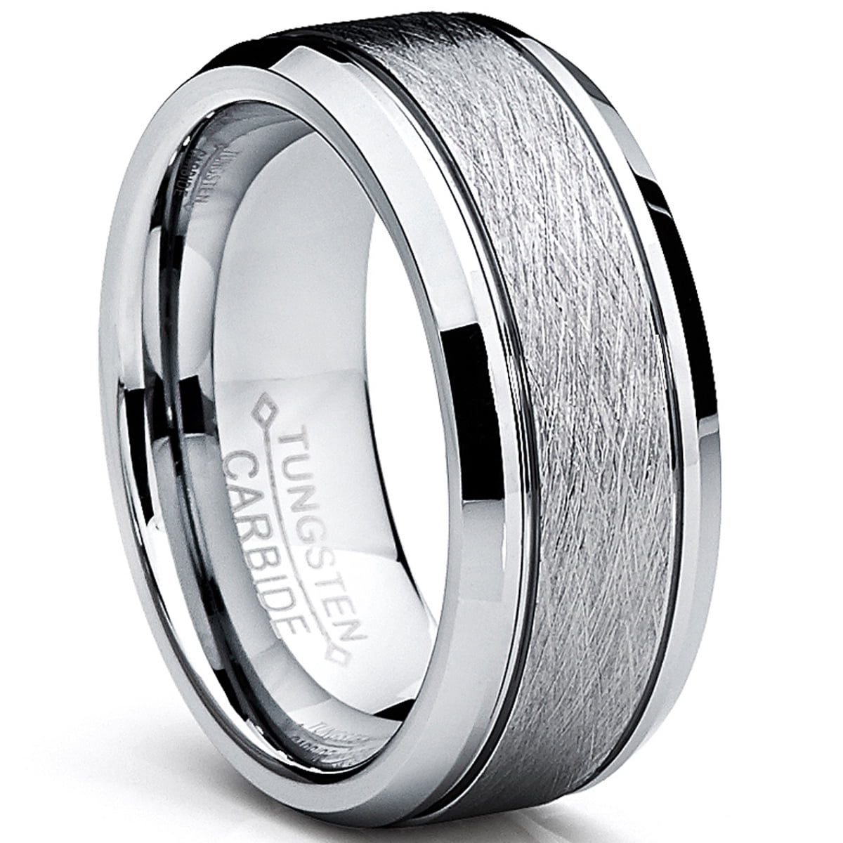 Tisten Tungsten Titanium Black IP Center Beveled Edge Wedding Band Mens Ring 