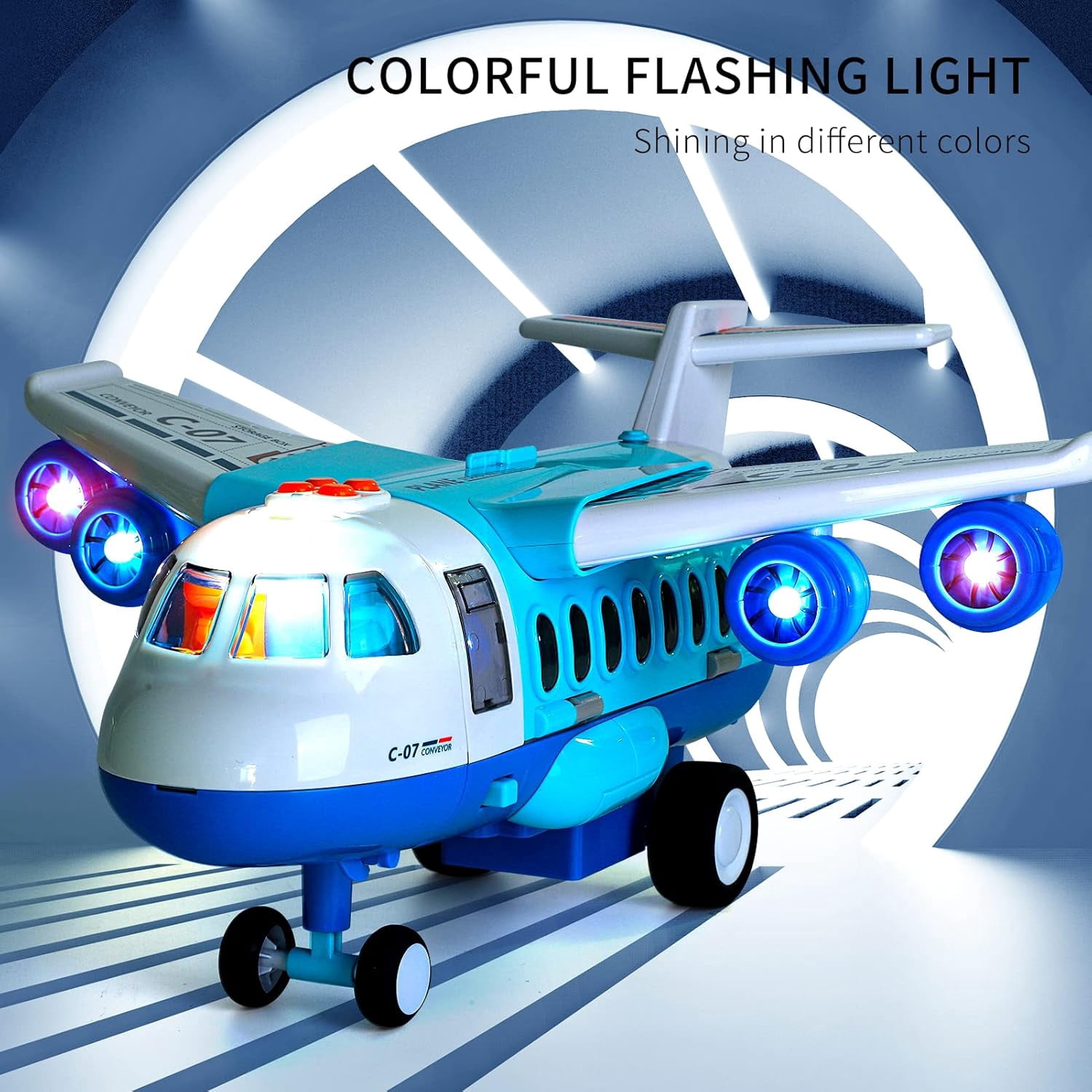 Ruvince Airplane Toys for Toddlers 3-5 , Large Transport Cargo Airplane with 6 Construction Vehicle 10 Road Signs 1 Play Mat, Airplane with Lights Sounds for Boys Age 3 4 5 6
