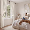 thumbnail image 4 of NICETOWN Pom Pom Velvet Curtains 96 Inches Length, Thermal Insulated Room Darkening Soft Cozy Velvet Drapes for Toddler Nursery Bedroom, Ivory White, 2 Panels, 4 of 9