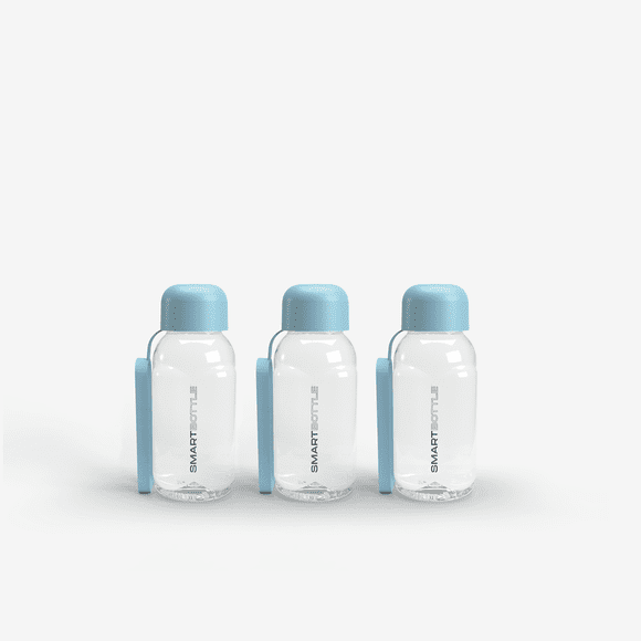 Smartbottle Reusable Mini Water Bottle with Carry Ring, BPA Free, Dishwasher Safe, Lightweight for Travel, School, Outdoors, and Gym, Made in Canada | 8oz | 250ml | 3 Pack | Baby Blue