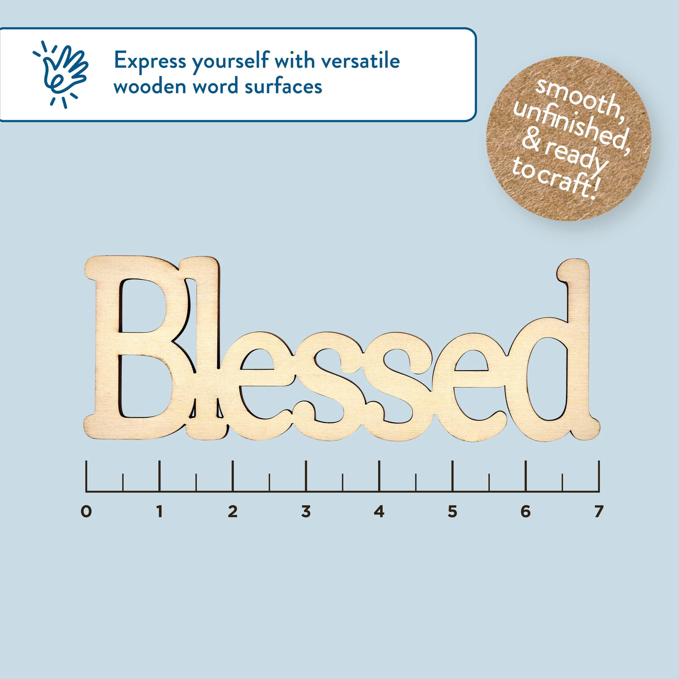 Hello Hobby Unfinished Wood Blessed Word Surface, 7 in