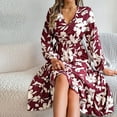 thumbnail image 4 of PuLe Long Sleeve Dress for Women Fall Floral Vacation Dresses for Women 2024 Trendy V-Neck Ruched Long Sleeve Dress Casual Fashion Boho Dresses for Summer, 4 of 7