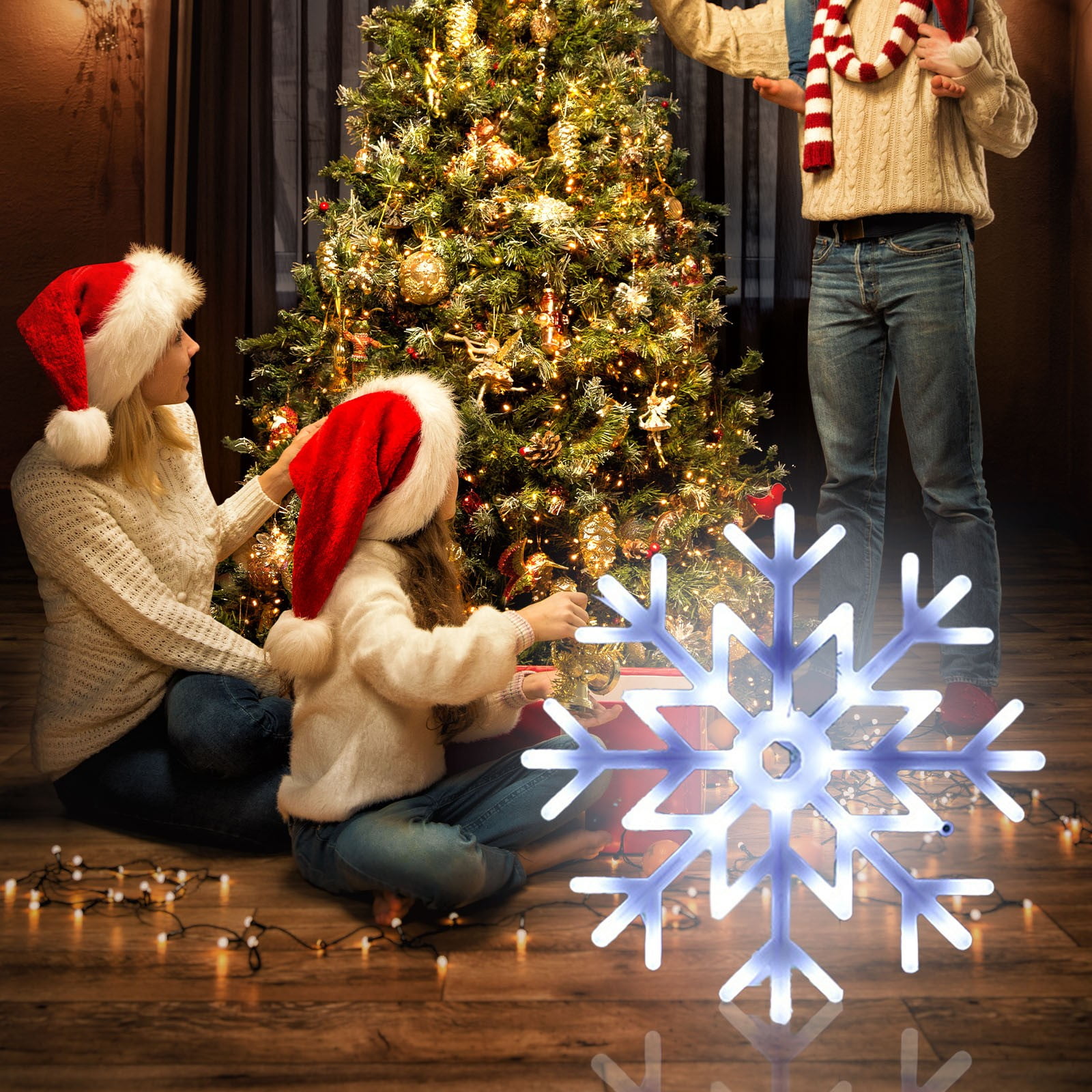 Kmdttou Solar Lights Outdoor Christmas Spring Festival Holiday Lights Lighting Layout Modeling Decorative Pendant LED Snowflake Lights String