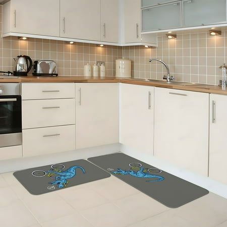 

Kitchen Mats for Floor 2 Piece - Fun Riding Dinosaur Anti Fatigue Mats for Kitchen Floor Kitchen Rugs Non Slip Washable Mat for Home Kitchen Decor