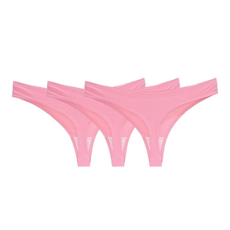 

Womens Panties Elegant 3 Pack Solid Color Sports Casual Seamless Breathable Underwear Mid Waist Thong Panties For Women