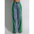 thumbnail image 4 of Women'S Patchwork High Waist Wide Leg Jeans Color Block Denim Straight Leg Trendy Trousers Blue Denim & Green XL, 4 of 7