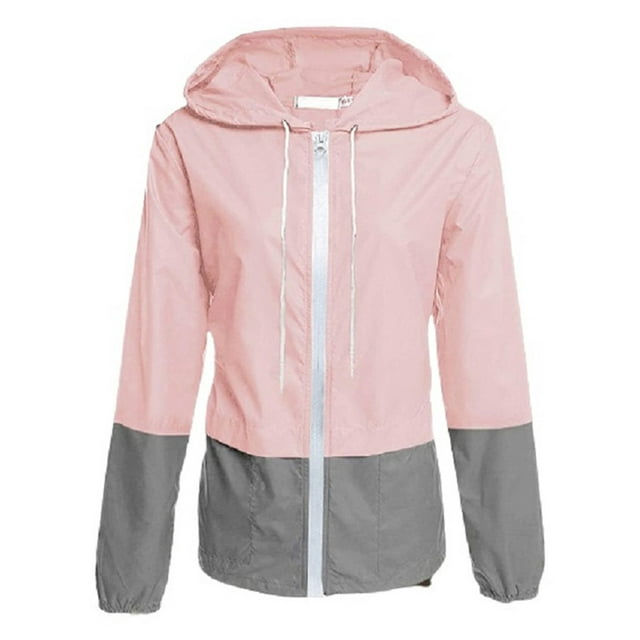 Kmbangi Imperméable Compressible pour Femmes + Coupe-Vent à Capuche à Blocs de Couleur pour l'Extérieur