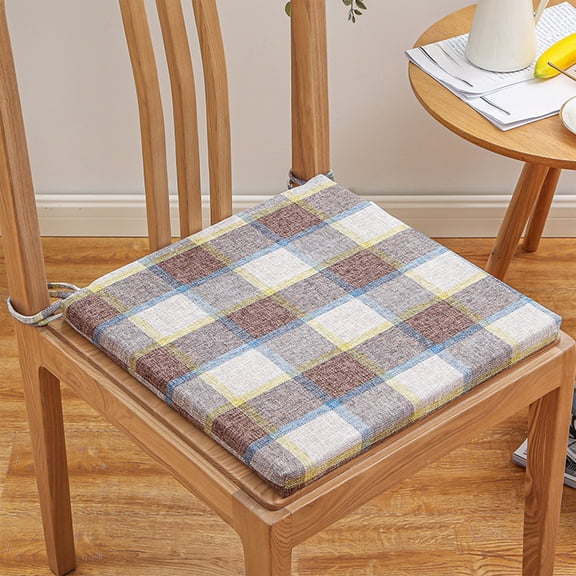 Removable Washable Dining Chair Cushion with Non-Slip Straps, 16x16 Inch Thick Foam Seat Cushion Pad for Kitchen Office Chairs, Linen Cover